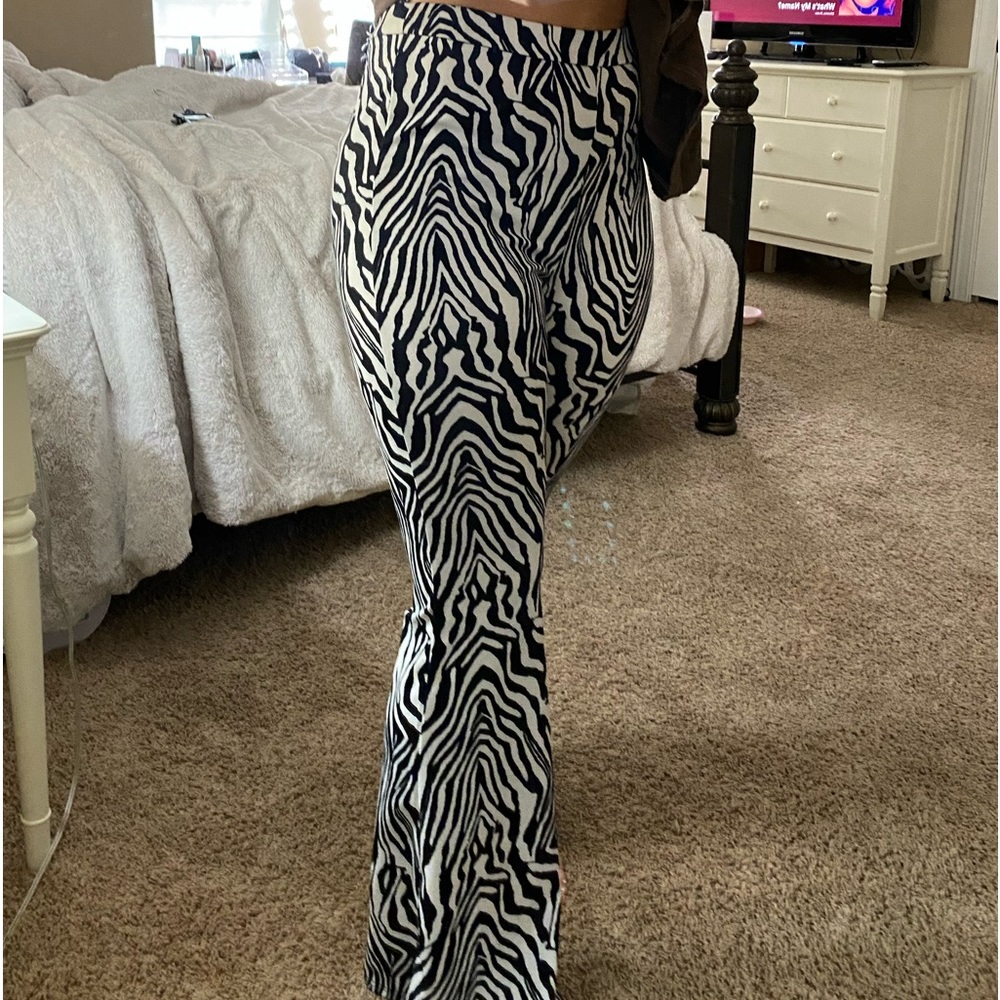 SHEIN zebra print bell bottom pants